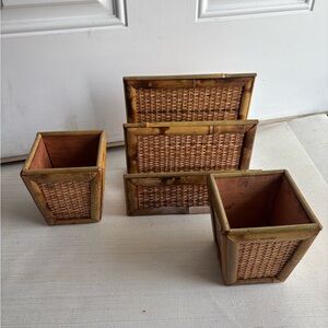 Woven Bamboo Tortoise letter organizer and pencil holder